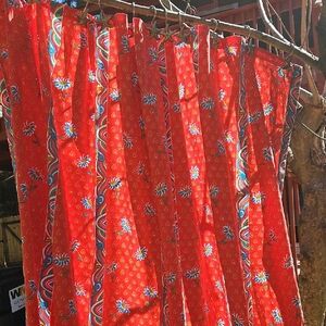 Vintage Cotton Indian Block Design  Orange  Blue Floral Shower 72" X 72" Curtain